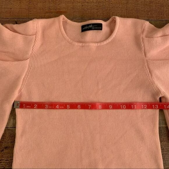 On twelfth women's size small pink ribbed knit sweater with puff long sleeves - Picture 4 of 8